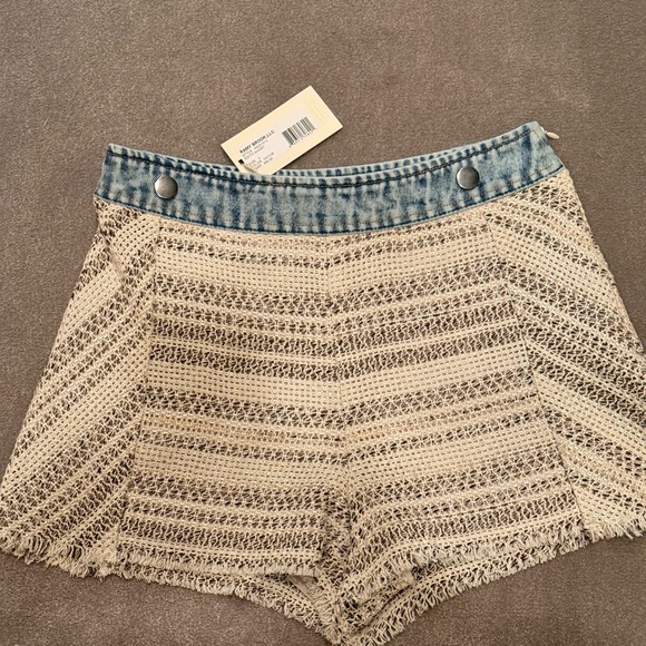 Ramy Brook Pants - Ramy Brook Blue and Cream High Waist Shorts